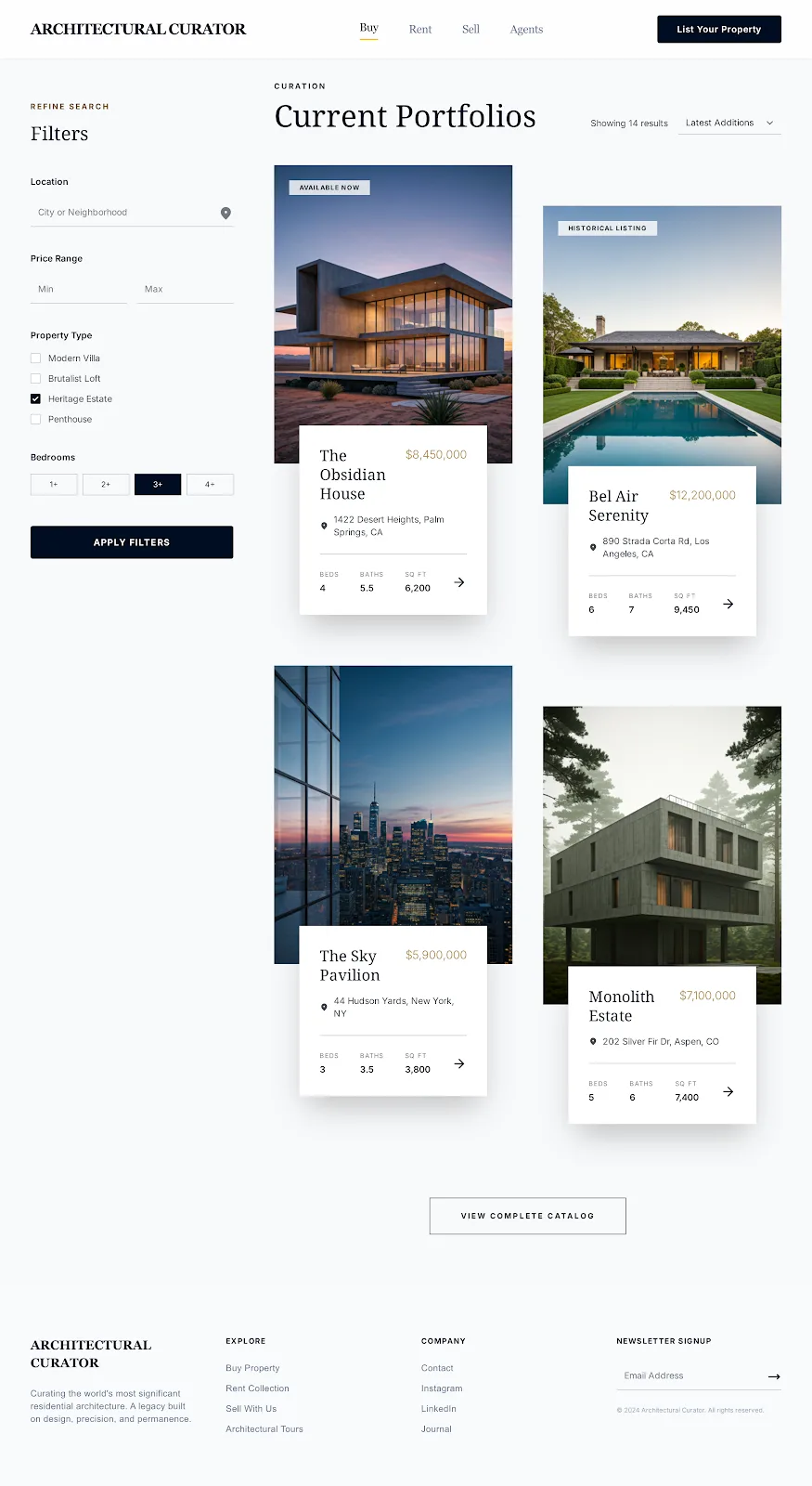 Meridian Estates — real estate platform website design by 3AM Creative Studio